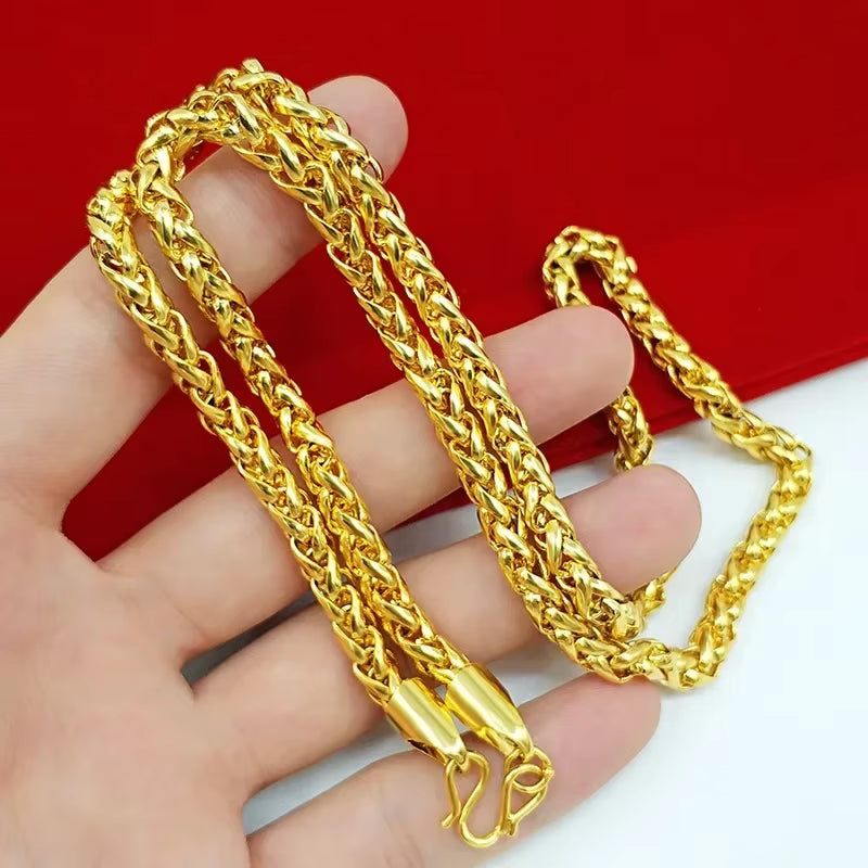 24K Gold, AU999 Real Gold Necklace for Men'S and Women'S Gold Fashionable Jewelry, Hollow Thai Chain